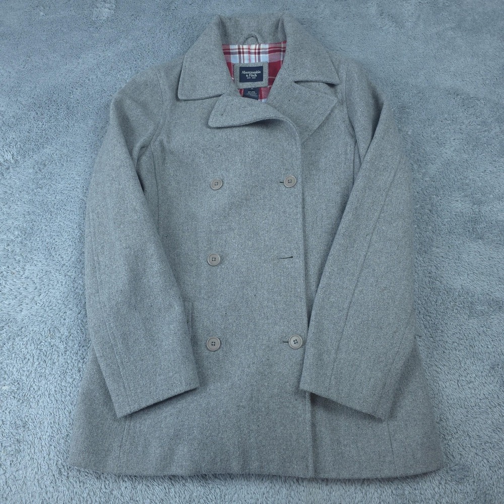 Abercrombie & Fitch Peacoat Womens Small Gray Wool Blend Plaid Lined Button